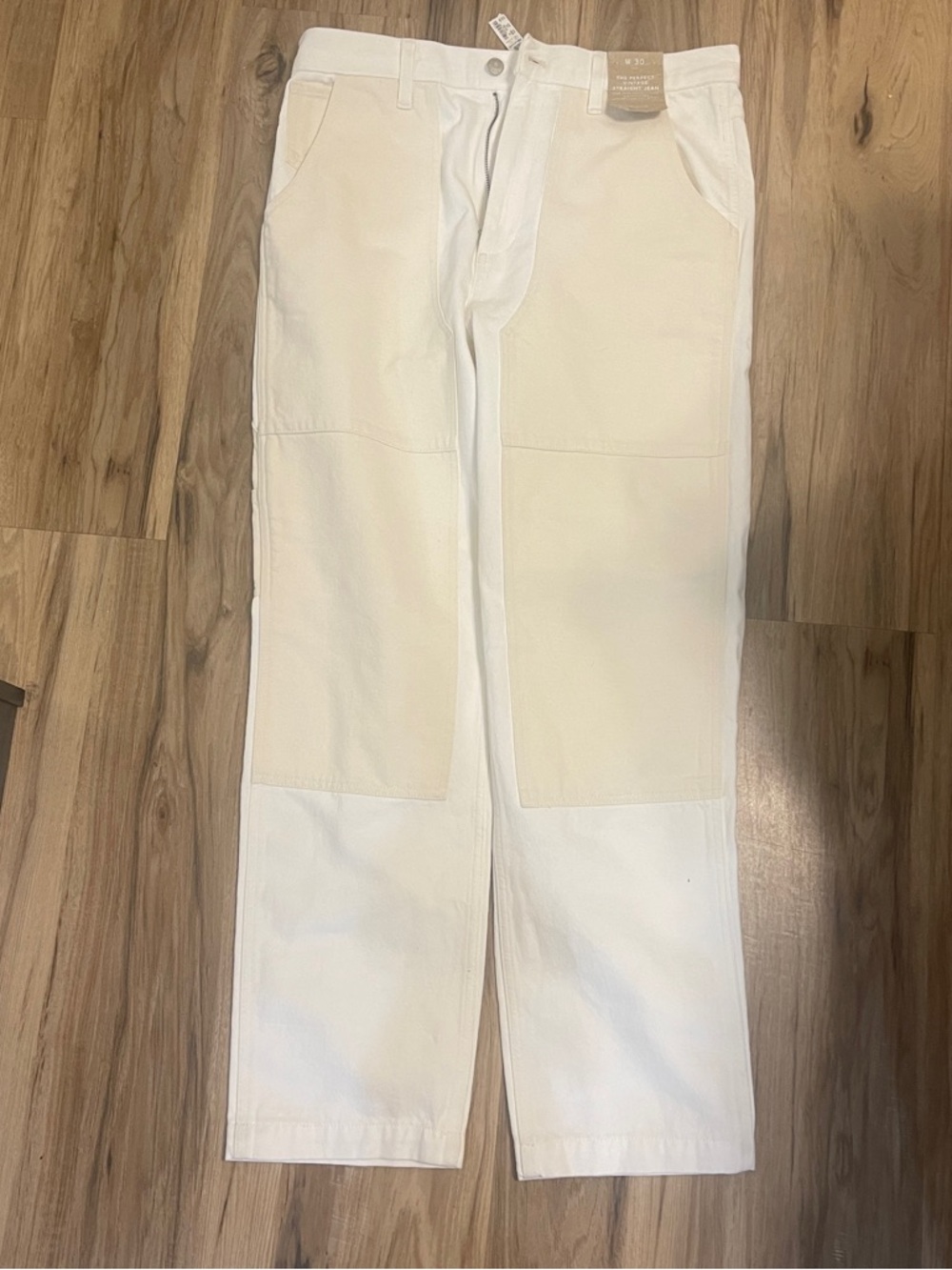 Madewell Two-Tone Cream and White Straight Jeans